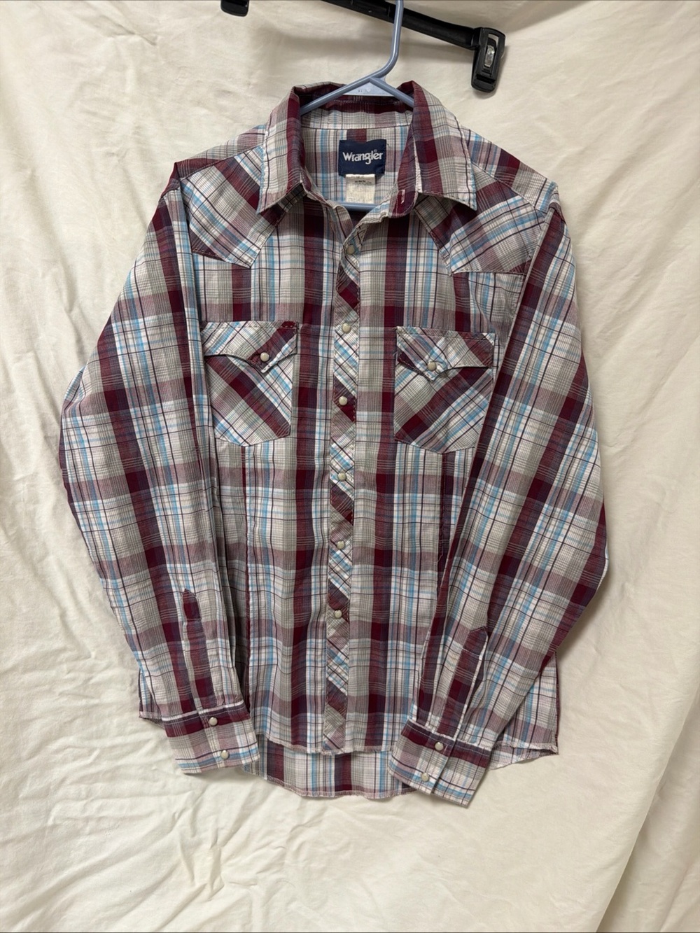 Wrangler Men's Long Sleeve Pearl Snap Button Up Shirt Size Medium Plaid Western